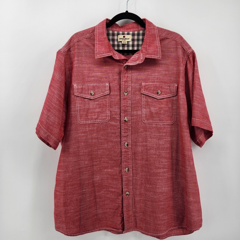 Woolrich Mens Red Cotton Blend Short Sleeve Button Down Shirt XXL Casual